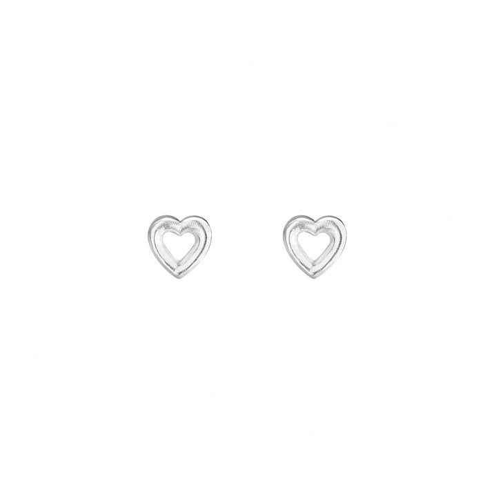 tiny cut out heart shaped silver stud earrings with post and butterfly