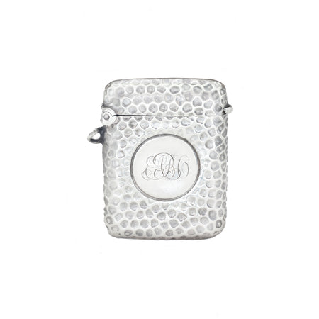 engraved silver vesta case hammered design