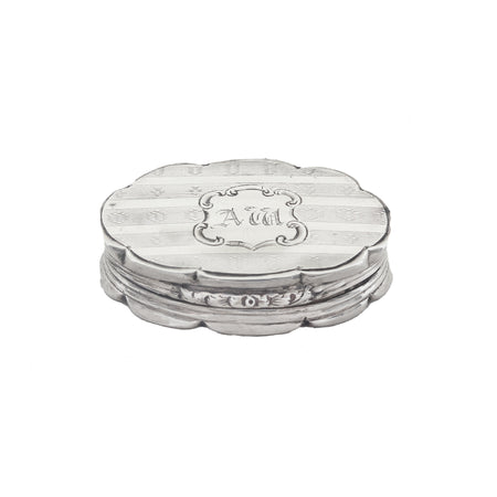 a victorian silver engine turned vinaigrette initials on top hinged lid