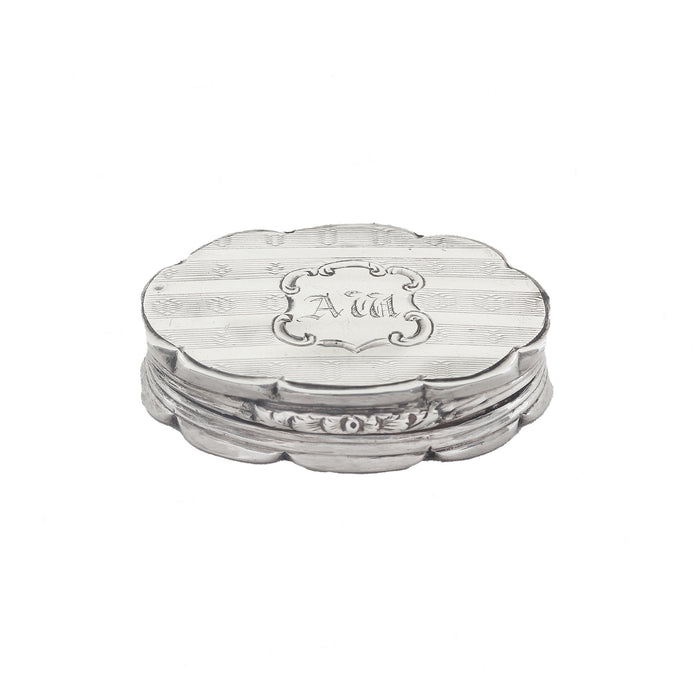 a victorian silver engine turned vinaigrette initials on top hinged lid